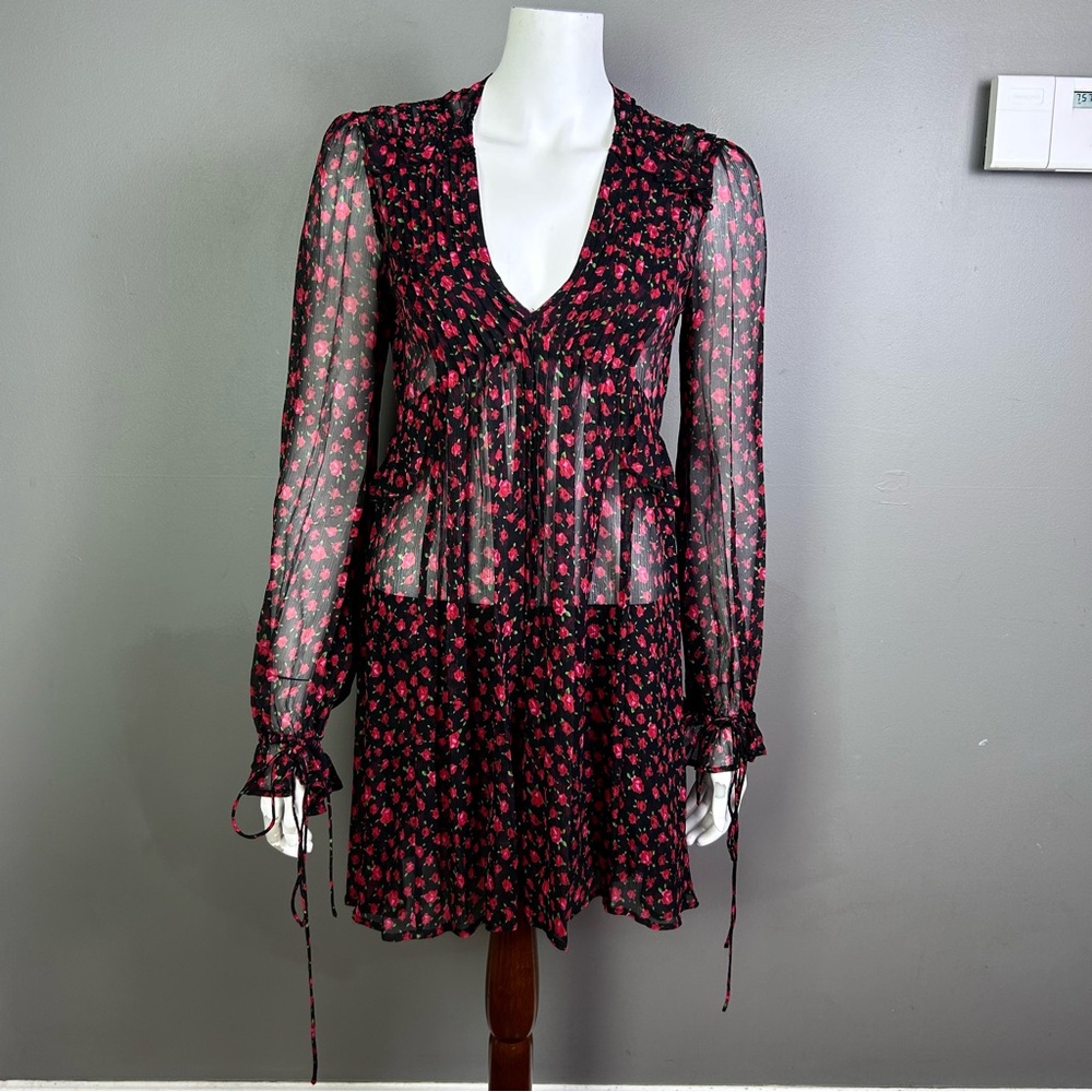The Kooples dress size 1 small 6 whimsy goth red black floral rose mini babydoll